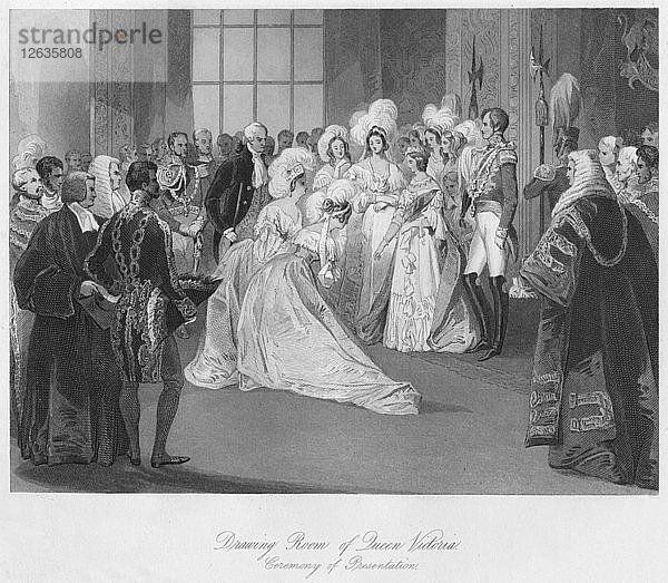 Zeichensaal von Königin Victoria. Zeremonie der Präsentation  um 1841. Künstler: Henry Melville.