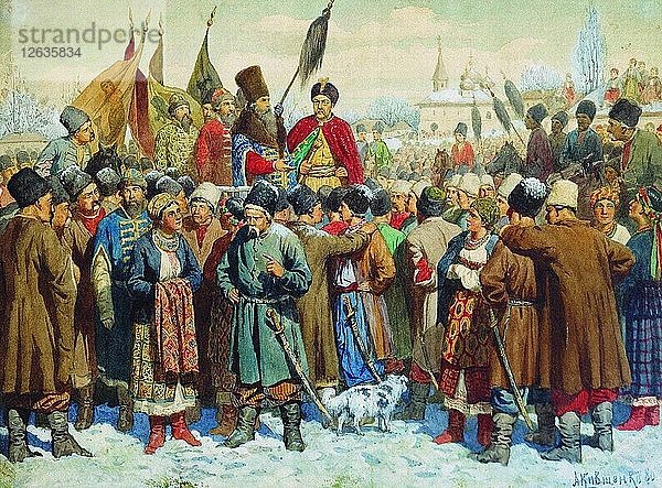 Bojar Vasili Buturlins Rede vor der Rada von Perejaslaw  1880. Künstler: Kivshenko  Alexei Danilovich (1851-1895)