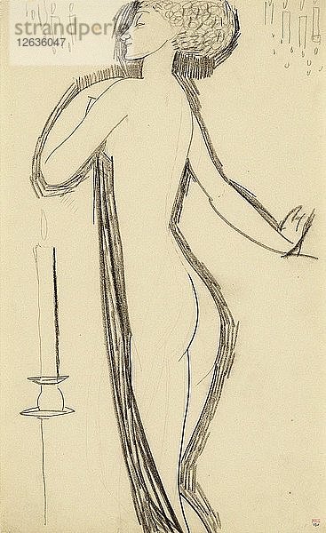 Stehender weiblicher Akt im Profil mit brennender Kerze  um 1911. Künstler: Modigliani  Amedeo (1884-1920)