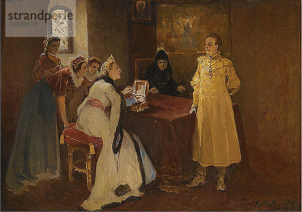 Xenia Godunova und False Dmitry. Künstler: Lebedew  Klavdi Wassiljewitsch (1852-1916)