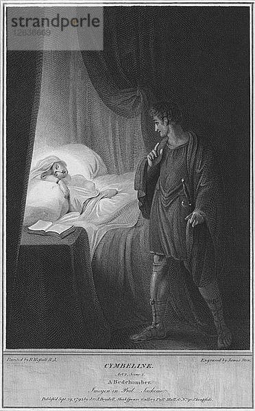 Cymbeline. Akt 2 Szene 2. Ein Schlafgemach. Imogen im Bett. Jachimo  1795. Künstler: James Stow.