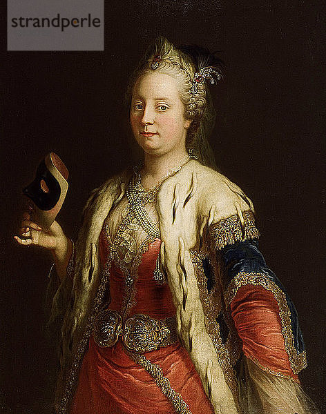 Bildnis der Kaiserin Maria Theresia von Österreich (1717-1780) mit Maske à la Turque  vor 1750. Künstler: Meytens  Martin van  der Jüngere (1695-1770)