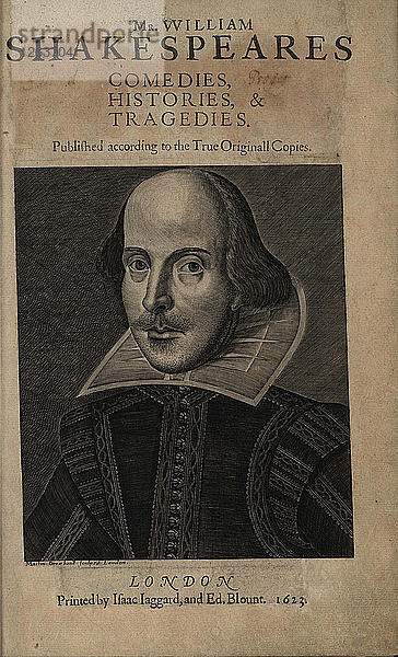 Titelblatt des ersten Shakespeare-Folios  1623. Künstler: Droeshout  Martin (ca. 1601-ca. 1650)