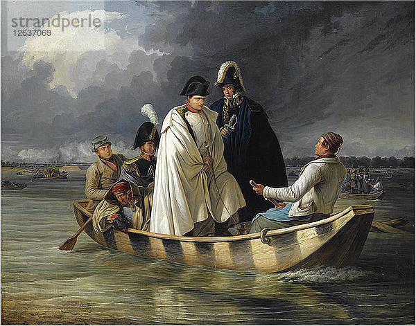 Napoleon verlässt die Lobau nach der Niederlage in der Schlacht von Aspern  1845. Künstler: Perger  Anton Ritter von (1809-1876)