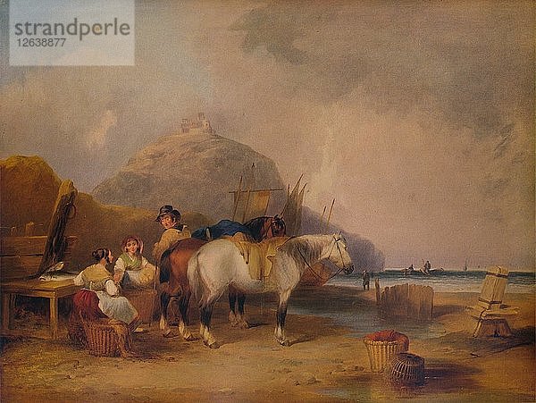 Küstenszene  mit Figuren und Pferden  um 1841. Künstler: William Shayer.