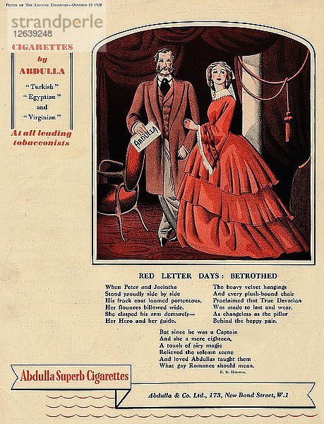 Zigaretten von Abdulla - Red Letter Days: Verlobt  1938. Künstler: Unbekannt.