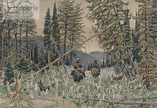 Jäger auf dem Pferderücken in einem Kiefernwald. Künstler: Wasnetsow  Appolinari Michailowitsch (1856-1933)