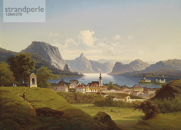 Ansicht von Gmunden mit Schloss Ort im Hintergrund  1870. Künstler: Jankowski  Johann Wilhelm (1825-1870)