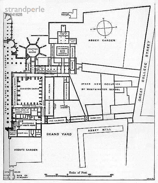 Plan der Benediktinerabtei von Westminster  um 1897. Künstler: William Patten.