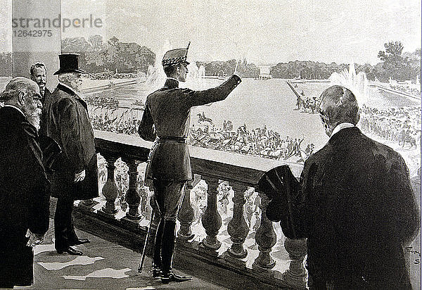 König Alfonso XIII. von Spanien (1886-1941)  gefeiert in den Gärten von Versailles  Paris (1905)  engr?