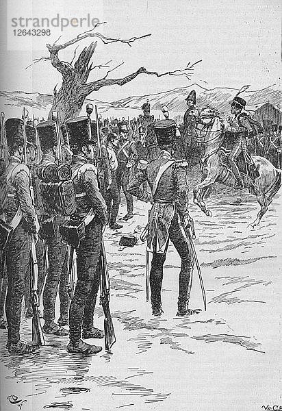 Ein Husar stürmt herein mit der Nachricht  dass der Feind auf uns zukommt  1895  (1902). Künstler: GB.