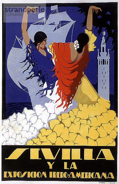 Plakat der Ibero-Amerikanischen Ausstellung  die zwischen 1929 und 1930 in Sevilla stattfand  gezeichnet von Romero Es?