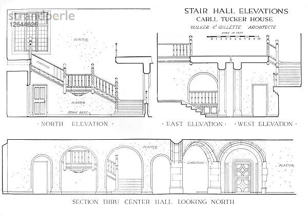 Aufrisse der Treppenhalle - Haus von Carll Tucker  Mount Kisco  New York  1925. Künstler: Walker und Gillette.