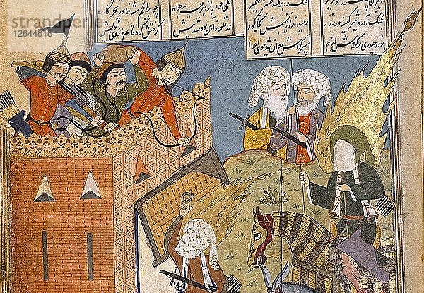 Ali kämpft um die Einnahme der Festung Qamus (Detail). Aus Athar al-muzaffar (Die Heldentaten des Vic
