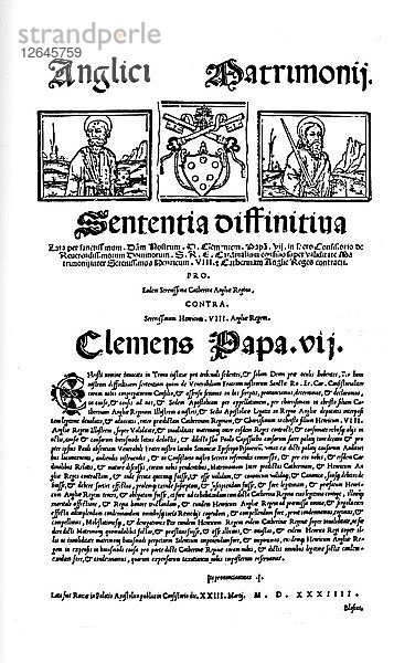 Bulle von Papst Clemens VII. gegen die Scheidung Heinrichs VIII.  1530  (1903). Künstler: Unbekannt.