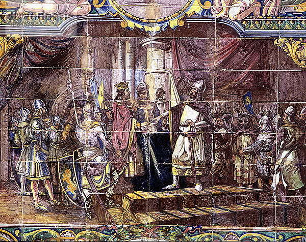 Jura de Santa Gadea Alfonso VI (1040-1109)  König von Kastilien  schwört vor El Cid Campeador.