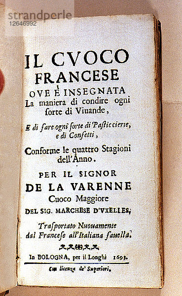 Einband von Il cuoco Francese  gedruckt in Bologna  Il. Longhi  1693.