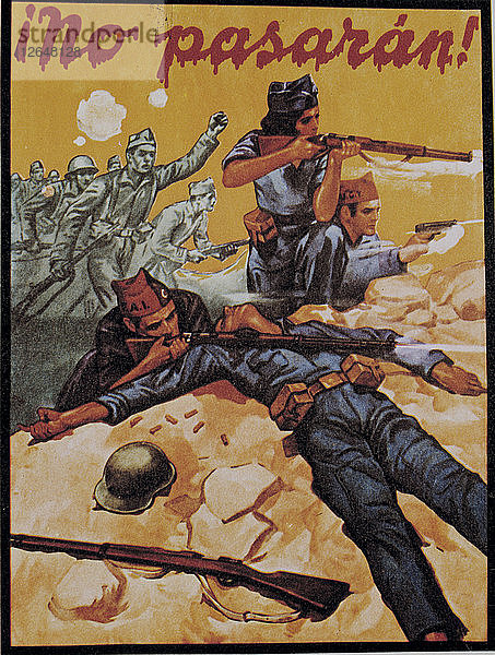 Spanischer Bürgerkrieg (1936-1939)  Plakat No pasarán (Sie werden nicht gehen)  veröffentlicht von der CNT.