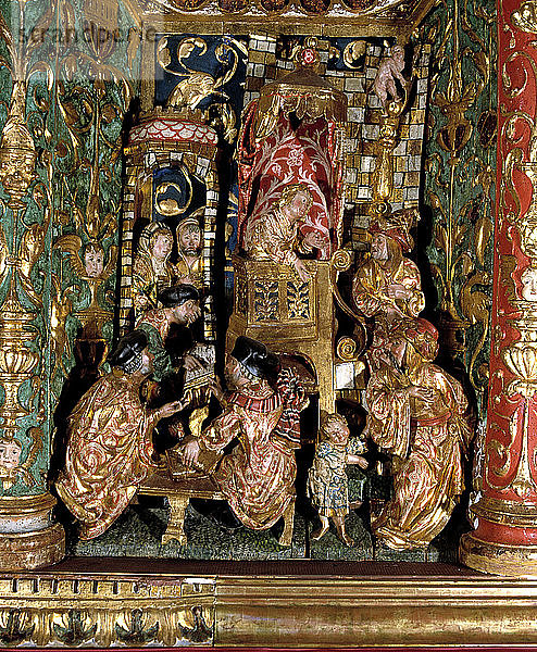 Altarbild des Kindheitsevangeliums  Jesus unter den Ärzten  polychromiertes Holz.
