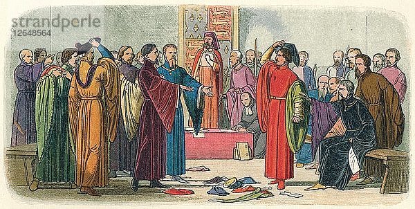 Albemarle und Fitzwalter tauschen einen Trotz aus  ca. Ende 14. Jahrhundert (18640. Künstler: James William Edmund Doyle.