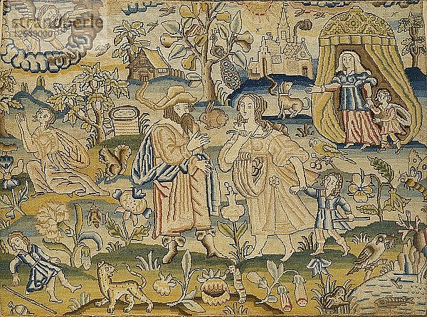 Gesticktes Bild: Abrahams Entlassung von Hagar  Mitte des 17. Jahrhunderts. Künstler: Unbekannt.