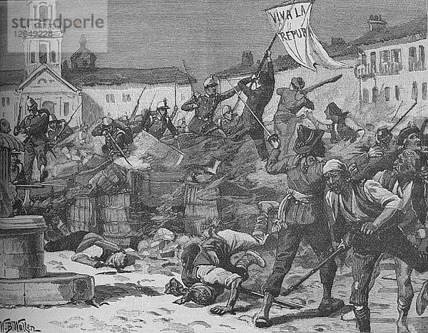 Straßenkämpfe in Málaga  um 1890. Künstler: William Barnes Wollen.