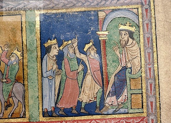 Detail aus dem Psalter Die Heiligen Drei Könige und Herodes  um 1140. Künstler: Unbekannt.