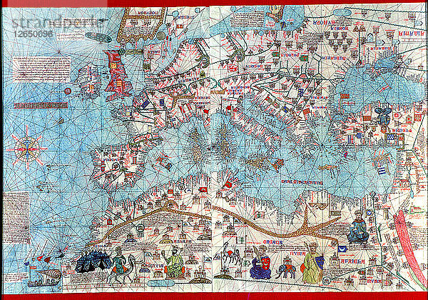 Katalanischer Atlas von 1375  Detail von Nordafrika und Europa  Reproduktion aus dem Marinemuseum von M?
