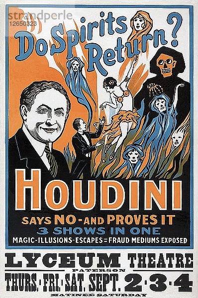 Kehren Geister zurück? Houdini sagt Nein - und beweist es  Lyceum Theatre  1909.