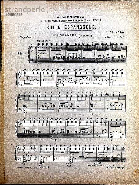 Seite der Partitur Spanische Suite nº. 1 Granada von Isaac Albéniz.