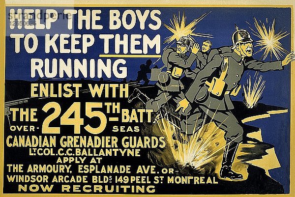 Kanadische Armee Rekrutierungsposter Help the Boys Keep them Running  1914-1918.