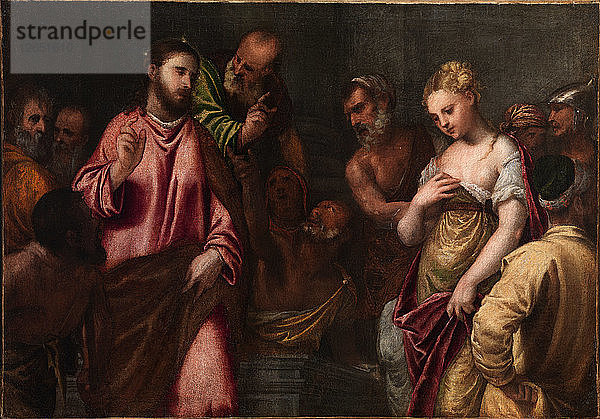 Christus und die beim Ehebruch ergriffene Frau  um 1550.