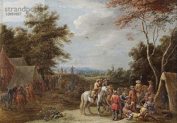 Ein Lager mit Soldaten  die Karten spielen  um 1660. Künstler: Lambert de Hondt.