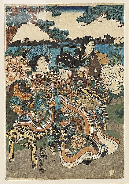 Farbholzschnitt - Kurtisane und Dienstmädchen  1786-1865. Künstler: Utagawa Kunisada.