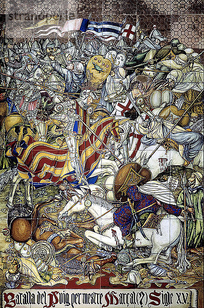 Schlacht am Puig 1237 Keramische Fliesentafel mit Jaime I. El conquistador (1208-1276)  König von ?