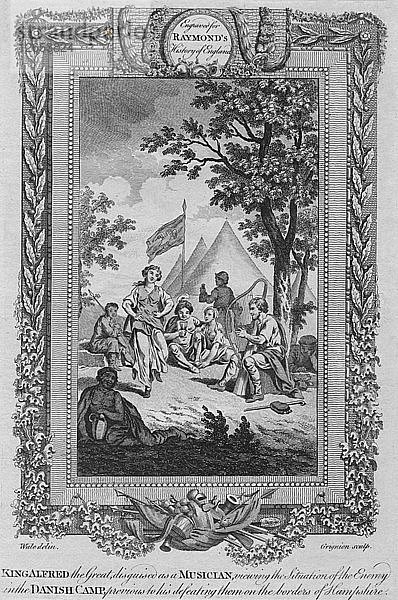 König Alfred der Große  verkleidet als Musiker  betrachtet die Lage des Feindes  um 1787. Künstler: Unbekannt.