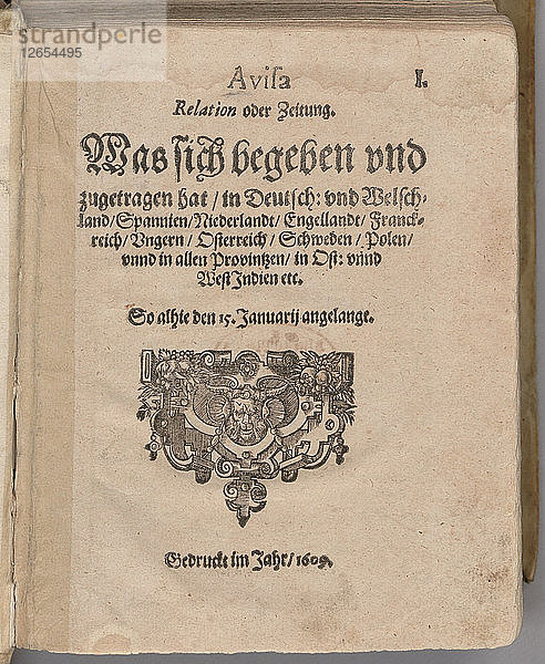 Aviso. Relation oder Zeitung. Titelblatt der Erstausgabe   1609.
