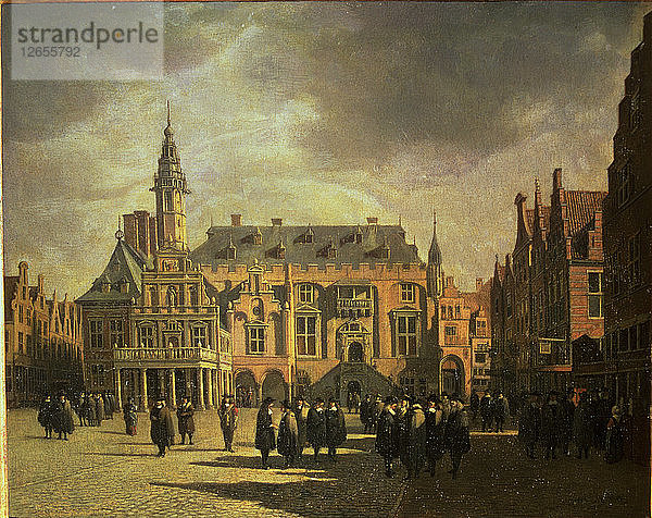 Ansicht des Rathauses auf dem Marktplatz von Haarlem  Öl  1671.