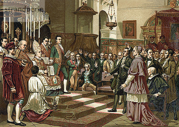 Szene des Eides in den Gerichten von Cádiz  1812  Kopie eines Gemäldes von Casado del Alisal  chr?