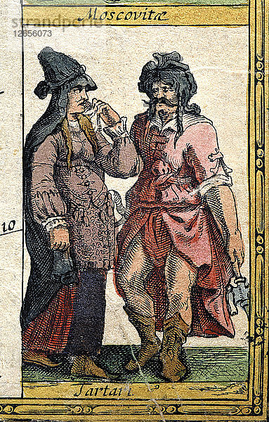 Tataren-Typen  kolorierter Stich aus dem Buch Le Theatre du monde oder Nouvel Atlas  1645  crea?