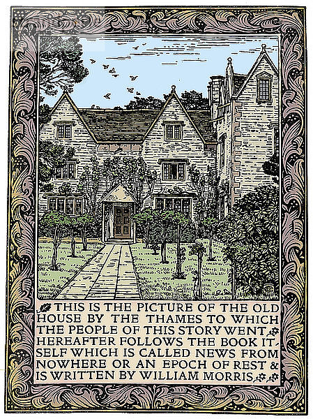 Kelmscott Manor  Gloucestershire  Frontispiz zu News from Nowhere  um 1892 (1901). Künstler: William Morris.