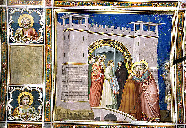 Begegnung von Joachim und Anna an der Goldenen Pforte  1305-1306  Fresko von Giotto.