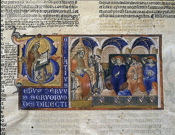 Bonifacio VIII (ca. 1235-1303)  Papst (1294-1303)  Miniatur der Dekrete (Liber sextus decr?