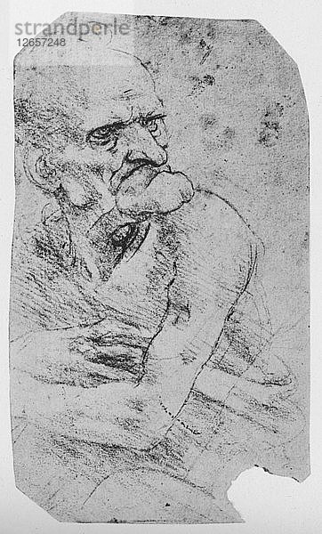 Halblange Karikatur eines alten Mannes mit markantem Kinn  um 1480 (1945). Künstler: Leonardo da Vinci.