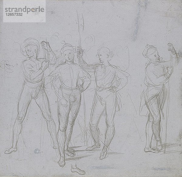 Gruppe von vier stehenden Soldaten  um 1503. Künstler: Raphael.
