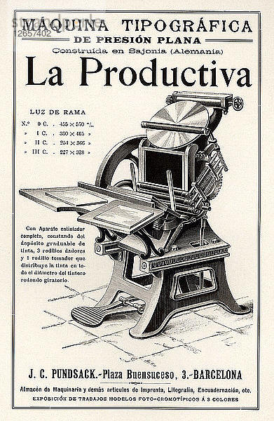 Werbung für die Typografiemaschine La Productiva. Barcelona  1900.