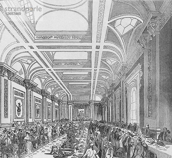 Eröffnung der Dritten Königlichen Börse  1844. Bankett im Subskriptionssaal  (1928). Künstler: Unbekannt.