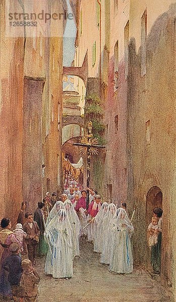 Eine Prozession in San Remo  um 1910  (1912). Künstler: Walter Frederick Roofe Tyndale.