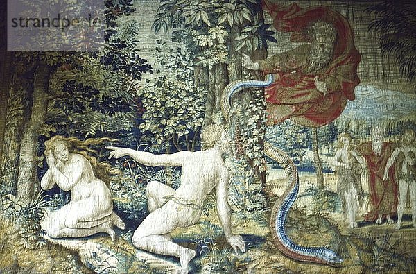 Florenz. Adam und Eva nach dem Sündenfall  Brüsseler Wandteppich  1548  (20. Jahrhundert) Künstler: Pieter Coecke van Aelst  Jan de Kempeneer.