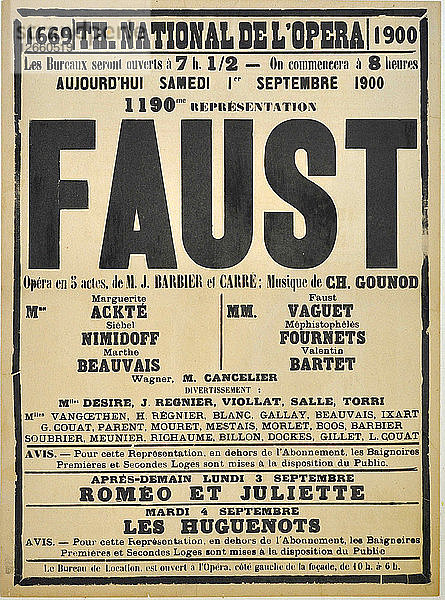 Plakat für die Oper Faust von Charles Gounod im Théâtre national de lOpéra  September 1900  1